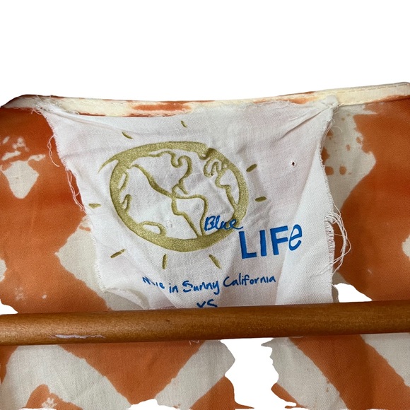 Blue Life Summer Flutter Short Romper Bell Sleeves Orange White Ikat Womens XS - Picture 3 of 5